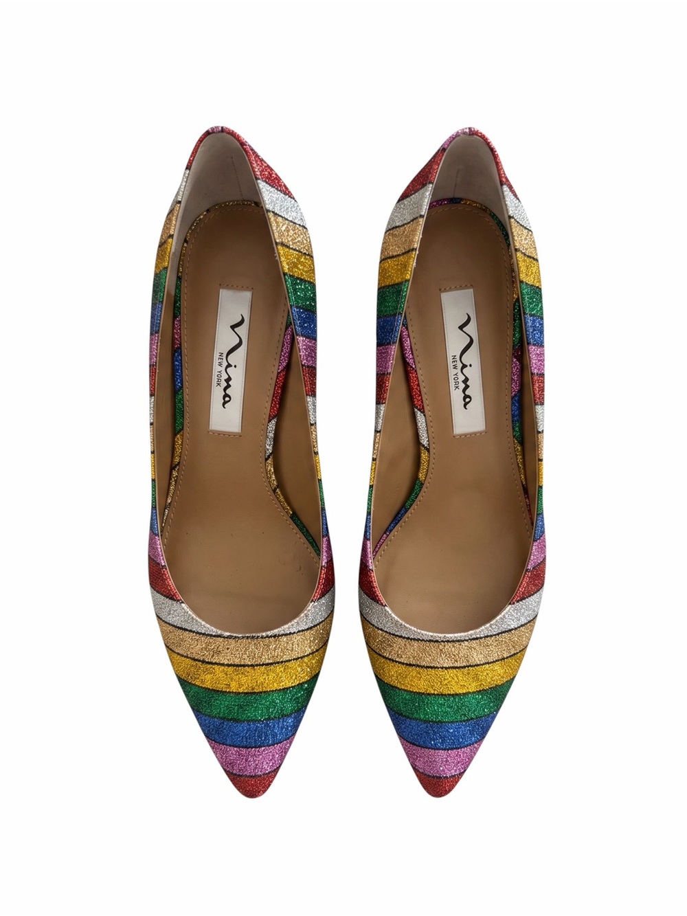 Nina 🌈 Rainbow Glitter Striped Pointed-Toe Pumps🌈Brand New🌈Chic & Fun🌈